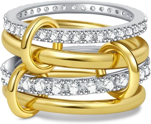 حلقات Tly Gold Silver القابلة للتكديس للنساء مختلطة معادن بيان رنين مكدس 14 كيلو الذهب مطلي بالزركونيا الأزياء in Kuwait