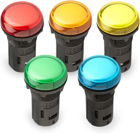 ضوء مؤشر LED مقاس 22 مم، تيار متردد 240 فولت - مدرج في قائمة UL، IP65 مقاوم للماء مع أطراف IP20 (أزرق، أخضر، كهرماني، أحمر، أصفر) - 5 عبوات (أزرق) in Kuwait