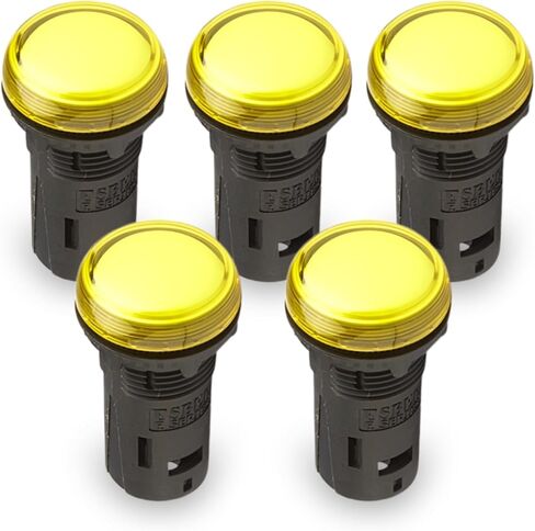 ضوء مؤشر LED مقاس 22 مم، تيار متردد 110 فولت - مدرج في قائمة UL، IP65 مقاوم للماء مع أطراف IP20 (أزرق، أخضر، كهرماني، أحمر، أصفر) - 5 عبوات (متنوعة) in Kuwait