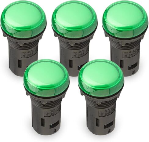 ضوء مؤشر LED مقاس 22 مم، تيار متردد 110 فولت - مدرج في قائمة UL، IP65 مقاوم للماء مع أطراف IP20 (أزرق، أخضر، كهرماني، أحمر، أصفر) - 5 عبوات (متنوعة) in Kuwait