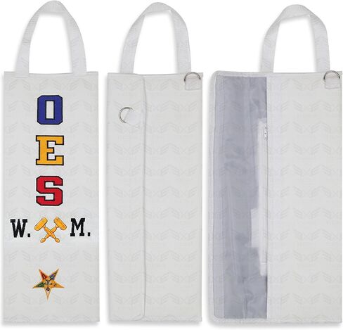 حقيبة وشاح Worthy Matron OES - مطرزة W.M. حقيبة حمل Regalia - جلد أبيض مع بطانة من الساتان وحزام كتف قابل للتعديل in Kuwait