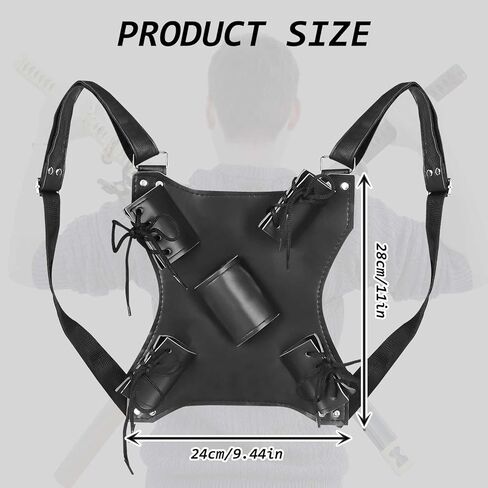 BigKing Ninja Sword Back Holster, Sword Bag Sword Back Sheath Adjustable Leather Double Sword Holder Back Durable Strap Sword Carrying Bag Case for Cosplay Anime Costume in Saudi Arabia