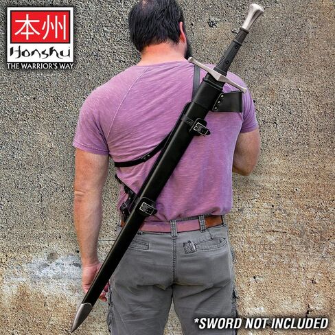 Honshu Over-The-Shoulder Scabbard Harness | Leather and Stainless Steel | for Honshu Broadsword | Comfortable Sword Carry Option | 15 3/4" Scabbard Overall in Kuwait