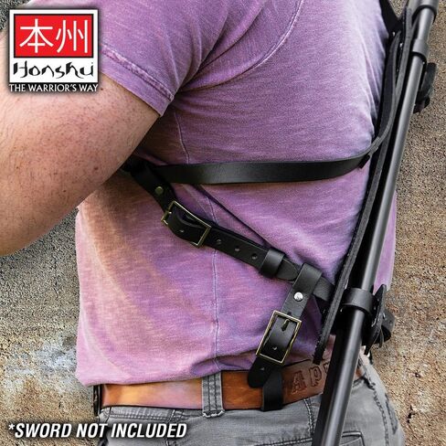 Honshu Over-The-Shoulder Scabbard Harness | Leather and Stainless Steel | for Honshu Broadsword | Comfortable Sword Carry Option | 15 3/4" Scabbard Overall in Kuwait