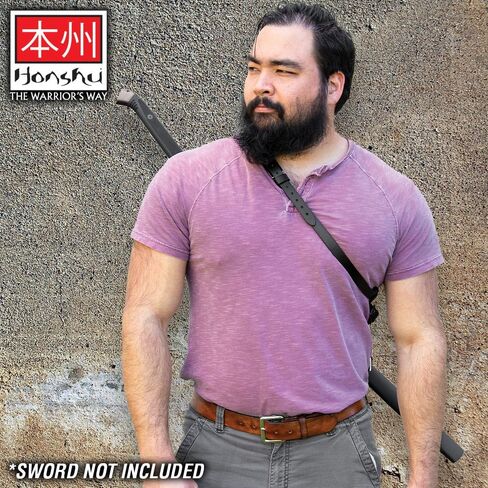 Honshu Over-The-Shoulder Scabbard Harness | Leather and Stainless Steel | for Honshu Broadsword | Comfortable Sword Carry Option | 15 3/4" Scabbard Overall in Kuwait