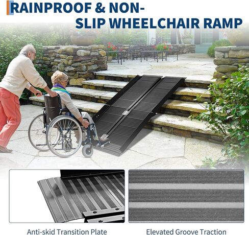 2FT Portable Wheelchair Ramp with Quick-Lock, Black Seamless Non-Slip Aluminum Folding Handicap Ramp,Threshold Ramp for Doorways, Wheel Chair Ramp for Home Steps, Loading Dock Plates in Saudi Arabia