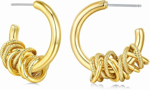 Thin Gold Open Square Hoops Statement Earrings with Brown Tiger Eye Stone for Women, Small Bold Handmade Exaggerated Irregular Trendy Jewelry Gifts, Simple Geometric Post Hoop Huggie Summer Beach Fashion Earrings Accessories, Dainty Vintage Nickle Free Da in Kuwait