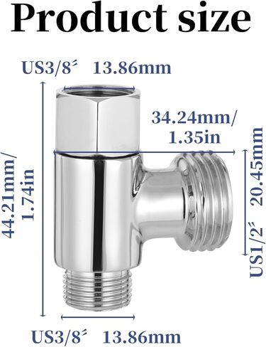 3/8 x 3/8 x 1/2 Compression Tee Connector, Stainless Steel T-Shaped 3 Way Water Line Splitter Adapter Angle Stop Valve Fitting for Bidet, Toilet, Faucet Installation in Saudi Arabia