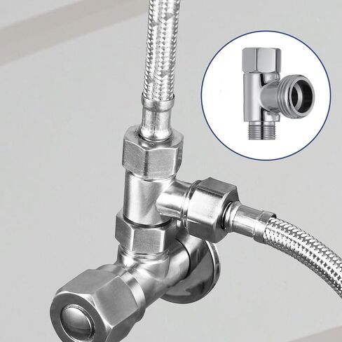 3/8 x 3/8 x 1/2 Compression Tee Connector, Stainless Steel T-Shaped 3 Way Water Line Splitter Adapter Angle Stop Valve Fitting for Bidet, Toilet, Faucet Installation in Saudi Arabia