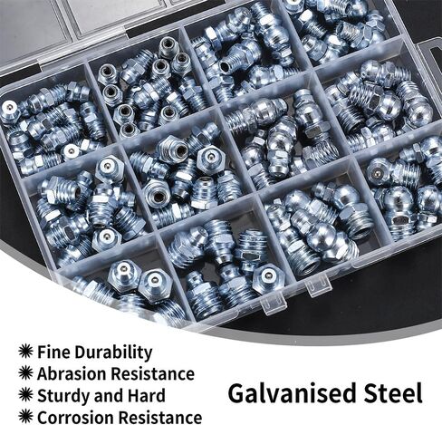 90Pcs Metric Grease Fittings Kit,Straight and Angled Grease Zerk Kit, M6 M8 M10 180 45 90 Degree Hydraulic Grease Zerk Assortment for Angled Grease Guns Mechanical Component Lubrication in Kuwait