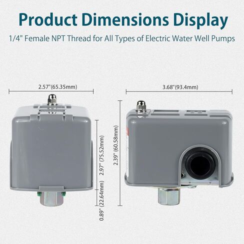 مفتاح ضغط المياه WASSERMANN، 40-60 رطل لكل بوصة مربعة 1/4 بوصة مفتاح ضغط NPT أنثى لمضخة الآبار الكهربائية للتحكم التلقائي، مفتاح ضاغط الهواء التفاضلي القابل للتعديل in Kuwait