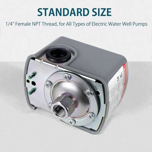 مفتاح ضغط المياه WASSERMANN، 40-60 رطل لكل بوصة مربعة 1/4 بوصة مفتاح ضغط NPT أنثى لمضخة الآبار الكهربائية للتحكم التلقائي، مفتاح ضاغط الهواء التفاضلي القابل للتعديل in Kuwait