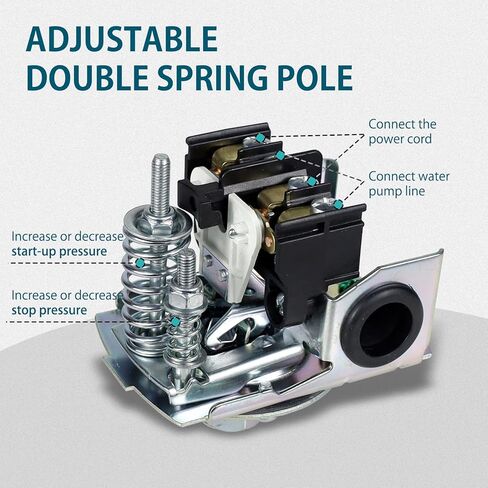 مفتاح ضغط المياه WASSERMANN، 40-60 رطل لكل بوصة مربعة 1/4 بوصة مفتاح ضغط NPT أنثى لمضخة الآبار الكهربائية للتحكم التلقائي، مفتاح ضاغط الهواء التفاضلي القابل للتعديل in Kuwait