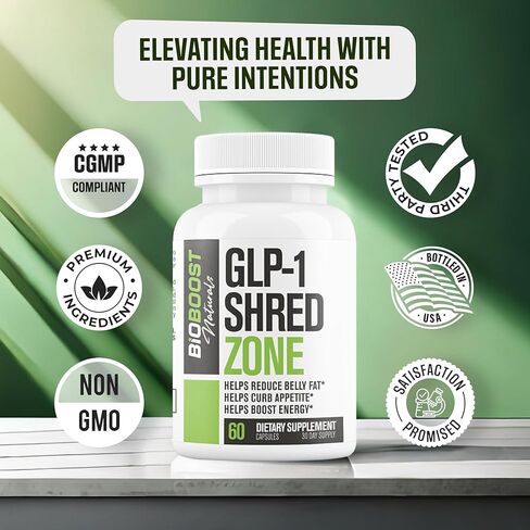 GLP-1 Shred Zone - حبوب إنقاص الوزن للنساء والرجال + دعم مثبط الشهية - يدعم المسارات الصحية المرتبطة بنشاط GLP-1 - مكمل حارق الدهون - 60 كبسولة in Kuwait