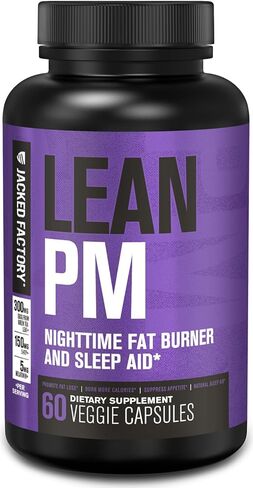 Jacked Factory Lean PM Night Time Burner، مكمل مساعد على النوم، ومثبط الشهية للرجال والنساء - 60 حبة نباتية خالية من المنشطات لفقدان الوزن in Kuwait