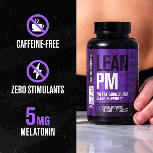 Jacked Factory Lean PM Night Time Burner، مكمل مساعد على النوم، ومثبط الشهية للرجال والنساء - 60 حبة نباتية خالية من المنشطات لفقدان الوزن in Kuwait