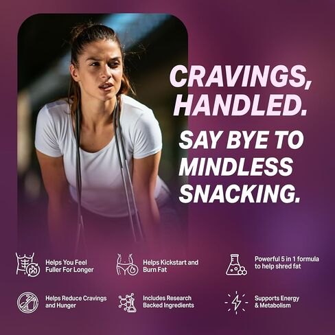وداعًا للشهية من ByeBye Cravings - يدعم وظيفة مسار GLP-1، وحبوب إنقاص الوزن للنساء وحارق الدهون + مثبط الشهية | مكمل تم اختباره من قبل جهة خارجية - 60 كبسولة لإنقاص الوزن in Kuwait