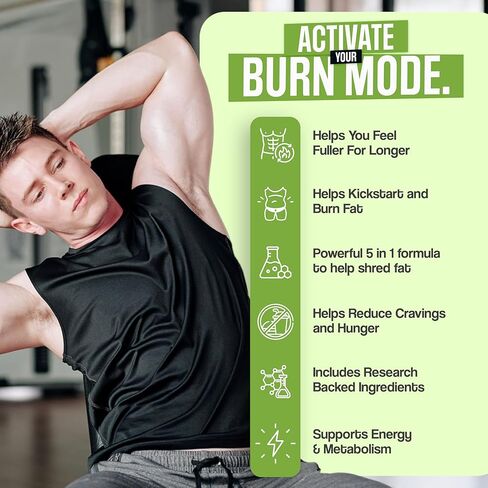 Male Burn MAX - حارق الدهون للرجال - حبوب إنقاص الوزن، دعم GLP-1، مثبط الشهية - 5 مكونات قوية للمساعدة في حرق الدهون مع الحفاظ على العضلات - تم اختبارها من قبل طرف ثالث - 60 كبسولة in Kuwait