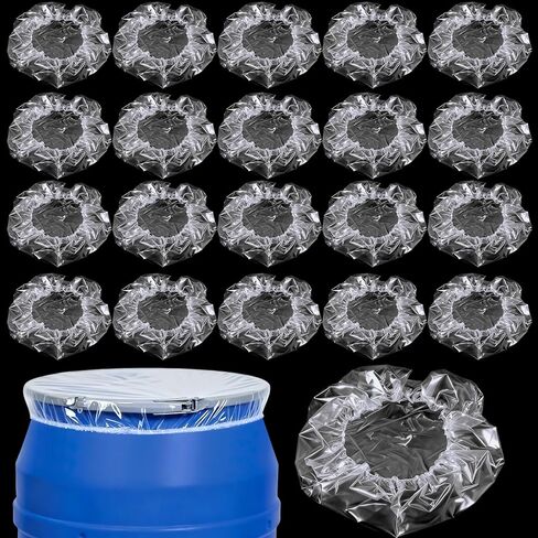 20 Pcs 55 Gallon Elastic Drum Covers, 4 Mil Polyethylene Waterproof Bucket Cap Covers Anti Static and Ultraviolet for Outdoor Containers, Protection Against Contaminants in Saudi Arabia
