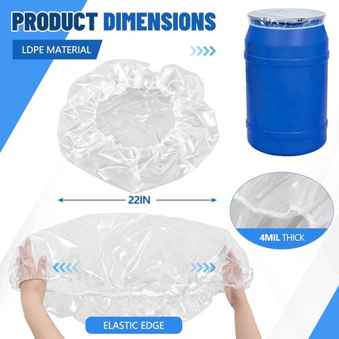 20 Pcs 55 Gallon Elastic Drum Covers, 4 Mil Polyethylene Waterproof Bucket Cap Covers Anti Static and Ultraviolet for Outdoor Containers, Protection Against Contaminants in Saudi Arabia