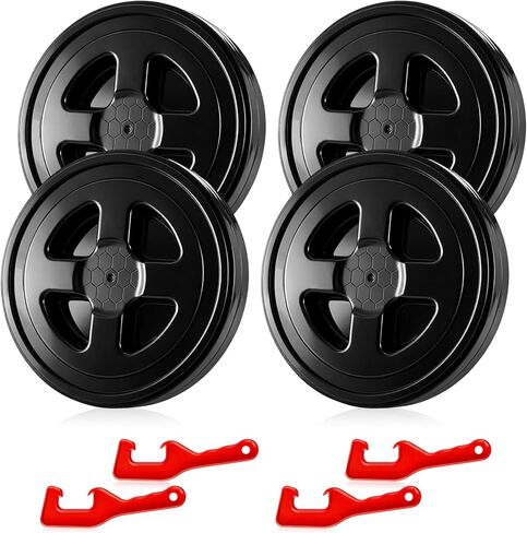 Novabright 4 Pcs 5 Gallon Bucket Lids with 4 Lid Openers 12 Inch Leak-proof Food Plastic Screw Top Seal Lids for Pet Food Storage, Chicken Feed Containers, and Paint Storage(Black) in Saudi Arabia