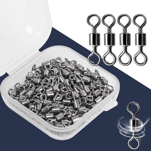 50PCS Stainless Steel Fishing Connector Corrosion Resistance Barrel Bearing Rolling Swivel Solid Ring Connector Accessories in Saudi Arabia