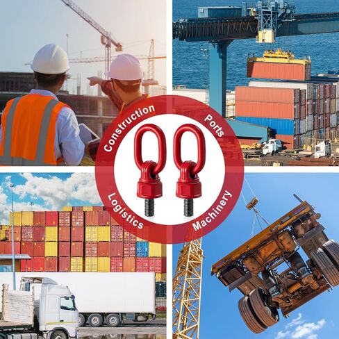 4 Pack M16 x 31.8 G80 Swivel Eye Bolt 360° Rotation Hoist Ring, 1.5 Ton-2.5 Ton Capacity, 1080mpa Tensile Strength Lifting Ring for Crane Machinery Parts, Red in Kuwait
