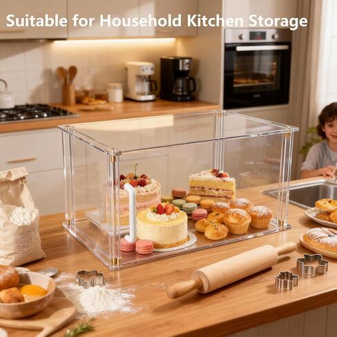 Clear Acrylic Bakery Display Case , 15.8" x 7.9" x 9.5" Countertop Pastry Display Case with Front Handle , Dustproof Food Storage for Donuts , Bagels , Cakes & Cookies - Ideal for Home , Café & Commercial Use in Saudi Arabia