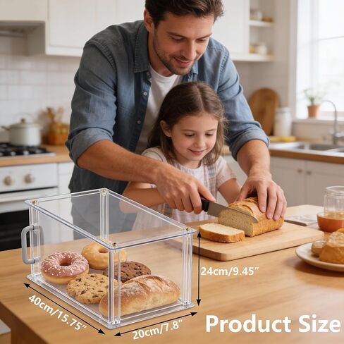 Clear Acrylic Bakery Display Case , 15.8" x 7.9" x 9.5" Countertop Pastry Display Case with Front Handle , Dustproof Food Storage for Donuts , Bagels , Cakes & Cookies - Ideal for Home , Café & Commercial Use in Saudi Arabia