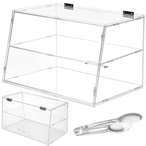 2 Tier Acrylic Food Display Case for Countertop Pastry Display case with Lift-Up Rear Door -Keep Donuts, Bagels, Cakes & Cookies Fresh in Saudi Arabia
