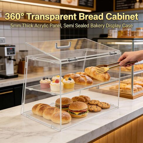 2 Tier Acrylic Food Display Case for Countertop Pastry Display case with Lift-Up Rear Door -Keep Donuts, Bagels, Cakes & Cookies Fresh in Saudi Arabia