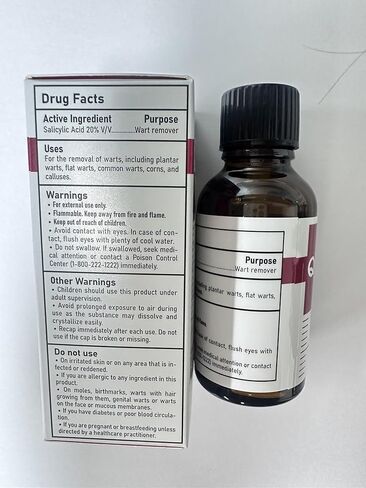 سائل مزيل الثآليل بحمض الساليسيليك بنسبة 20%، مزيل الثآليل بدون ألم للأخمصي، الشائع، الثآليل المسطحة، ذرة القدم لأجزاء متعددة من الجسم (عبوة من قطعة واحدة) in Kuwait