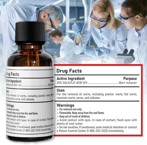 مزيل الثآليل، سائل مزيل الثآليل بحمض الساليسيليك بنسبة 25%، مزيل الثآليل العلاجي سريع المفعول للثآليل الأخمصية للقدمين، حمض الساليسيليك للثآليل، مزيل الذرة لأصابع القدم، الثآليل الشائعة والمسطحة، 1.18 أونصة سائلة in Kuwait