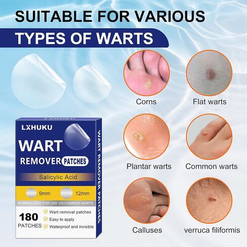 Maximum Strength Salicylic Acid Wart Remover Patches, 180 Count - Fast & Gentle Removal, Waterproof & Invisible, Suitable for Plantar, Common, Flat Warts, Corns, Calluses in Kuwait