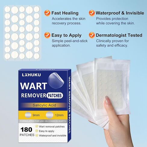 Maximum Strength Salicylic Acid Wart Remover Patches, 180 Count - Fast & Gentle Removal, Waterproof & Invisible, Suitable for Plantar, Common, Flat Warts, Corns, Calluses in Kuwait