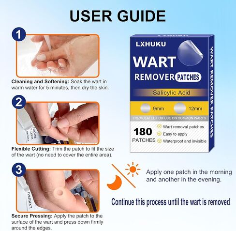 Maximum Strength Salicylic Acid Wart Remover Patches, 180 Count - Fast & Gentle Removal, Waterproof & Invisible, Suitable for Plantar, Common, Flat Warts, Corns, Calluses in Kuwait