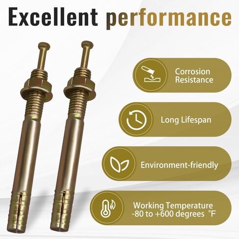 مرساة سترايك مقاس 3/8 بوصة × 3-1/2 بوصة، مرساة توسيع دبوس محرك المطرقة، مسمار مسمار معدني مثبت للخرسانة والأسمنت (20 قطعة) in Kuwait