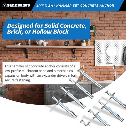 Sandbaggy 1/4" x 1-1/2" Hammer Set Concrete Anchor - Metal Hammer Drive Pin Anchors - Rust Resistant Galvanized Finish (3000, 1/4" x 1-1/2") in Saudi Arabia