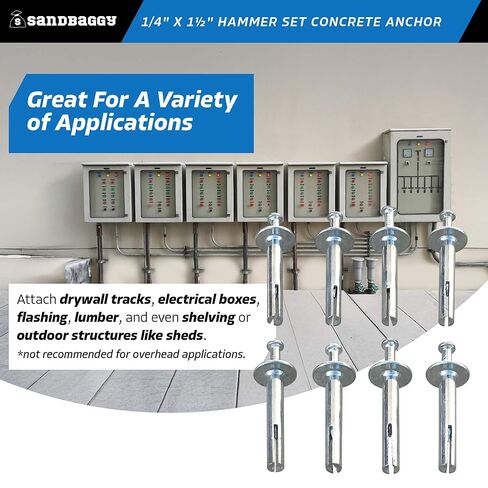 Sandbaggy 1/4" x 1-1/2" Hammer Set Concrete Anchor - Metal Hammer Drive Pin Anchors - Rust Resistant Galvanized Finish (3000, 1/4" x 1-1/2") in Saudi Arabia
