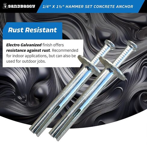 Sandbaggy 1/4" x 1-1/2" Hammer Set Concrete Anchor - Metal Hammer Drive Pin Anchors - Rust Resistant Galvanized Finish (3000, 1/4" x 1-1/2") in Saudi Arabia
