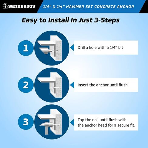 Sandbaggy 1/4" x 1-1/2" Hammer Set Concrete Anchor - Metal Hammer Drive Pin Anchors - Rust Resistant Galvanized Finish (3000, 1/4" x 1-1/2") in Saudi Arabia