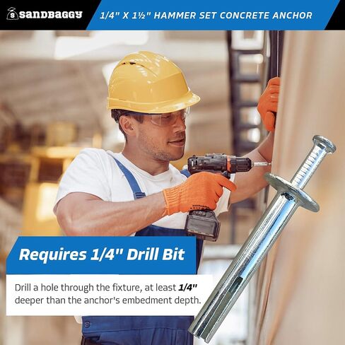 Sandbaggy 1/4" x 1-1/2" Hammer Set Concrete Anchor - Metal Hammer Drive Pin Anchors - Rust Resistant Galvanized Finish (3000, 1/4" x 1-1/2") in Saudi Arabia