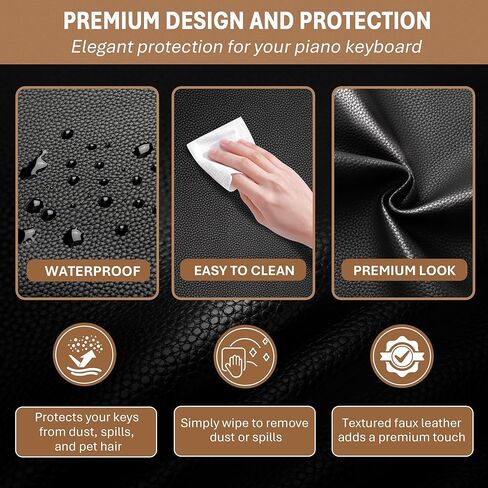 Piano Keyboard Dust Cover – Black Waterproof Faux Leather Top with Soft Felt Lining, 67" x 16" Extra Wide – Digital Electric Keyboard, Double Zipper for Music Stand, Fits 61–88 Keys in Kuwait