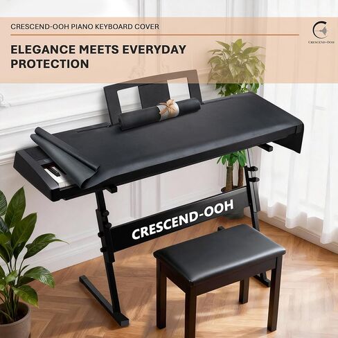 Piano Keyboard Dust Cover – Black Waterproof Faux Leather Top with Soft Felt Lining, 67" x 16" Extra Wide – Digital Electric Keyboard, Double Zipper for Music Stand, Fits 61–88 Keys in Kuwait