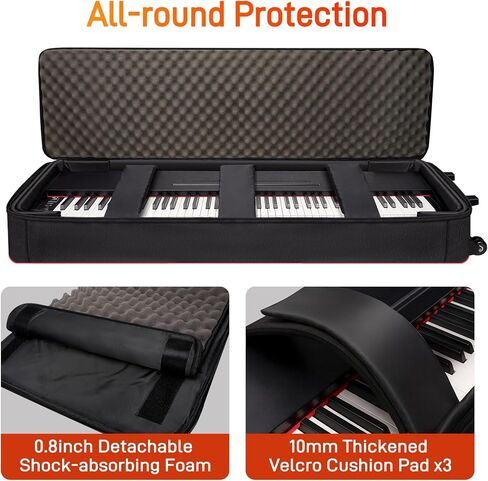 SNIGJAT 88 Key Keyboard Case with Wheels (Interior: 56.5"x16.2"x6.8"), Soft 88 Key Rolling Keyboard Case with Detachable Paddings & Adjustable Shoulder Straps, Full Padded Piano Bag in Kuwait