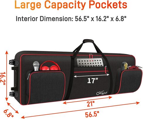 SNIGJAT 88 Key Keyboard Case with Wheels (Interior: 56.5"x16.2"x6.8"), Soft 88 Key Rolling Keyboard Case with Detachable Paddings & Adjustable Shoulder Straps, Full Padded Piano Bag in Kuwait