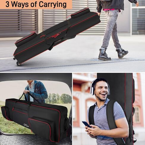 SNIGJAT 88 Key Keyboard Case with Wheels (Interior: 56.5"x16.2"x6.8"), Soft 88 Key Rolling Keyboard Case with Detachable Paddings & Adjustable Shoulder Straps, Full Padded Piano Bag in Kuwait