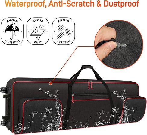 SNIGJAT 88 Key Keyboard Case with Wheels (Interior: 56.5"x16.2"x6.8"), Soft 88 Key Rolling Keyboard Case with Detachable Paddings & Adjustable Shoulder Straps, Full Padded Piano Bag in Kuwait