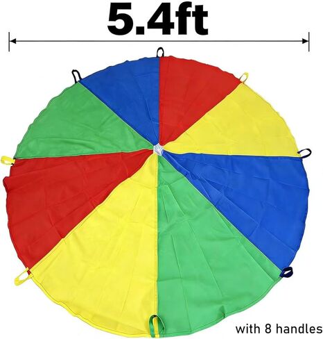 مظلة قوس قزح بطول 5.4 قدم، لعبة باراشوت مع 8 مقابض، مناسبة للاستخدام الداخلي والخارجي، مناسبة للألعاب التعاونية والأنشطة الخارجية. in Kuwait