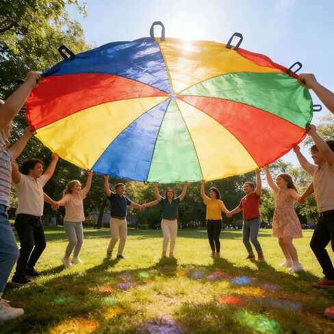 مظلة قوس قزح بطول 5.4 قدم، لعبة باراشوت مع 8 مقابض، مناسبة للاستخدام الداخلي والخارجي، مناسبة للألعاب التعاونية والأنشطة الخارجية. in Kuwait